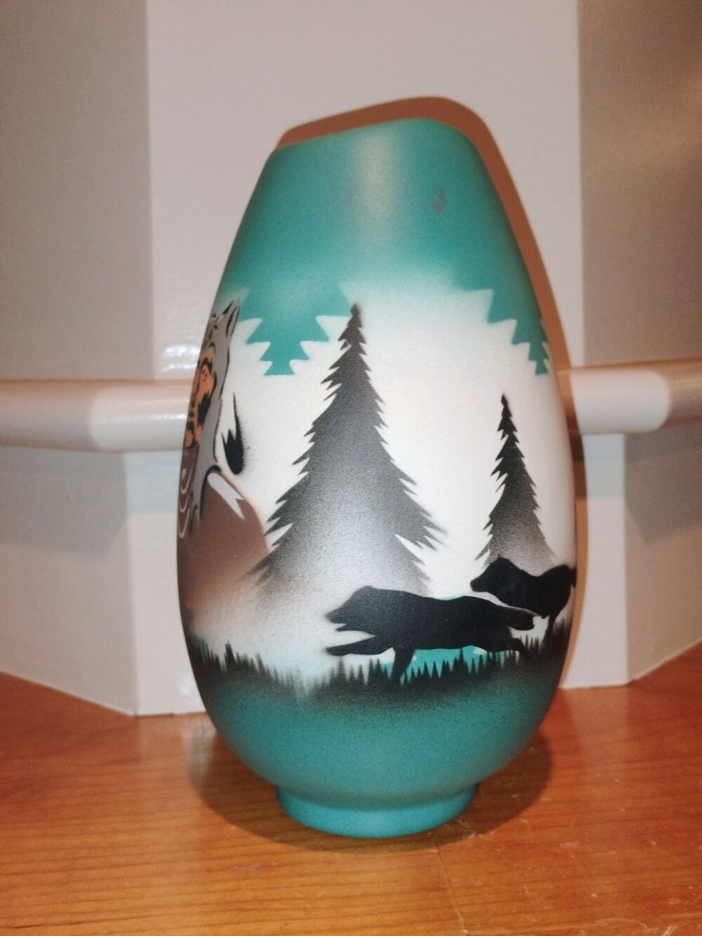 Signed Begay Navajo Vase Native American Pottery w/Painted Man Wolf Howling Moon - Picture 7 of 12